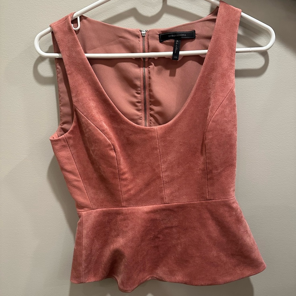 BCBG salmon peplum top suede